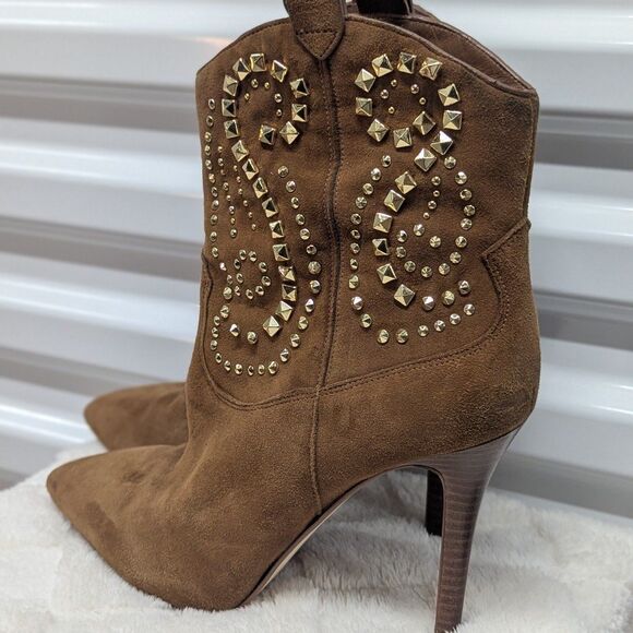 Michael Michael Kors Size 8 Cognac Brown & Gold Studded Ankle Boots (SB1) - Picture 2 of 8